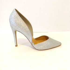 Express Silver Fabric Glitter Point Toe Evening Wedding Pump 4 1/2" Heels sz 10